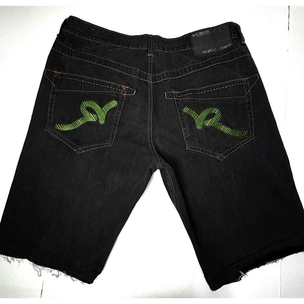 Baggy Rocawear Shorts Mens 40X14" Denim Jorts Hip Hop Embroidered Raw Hem Skater